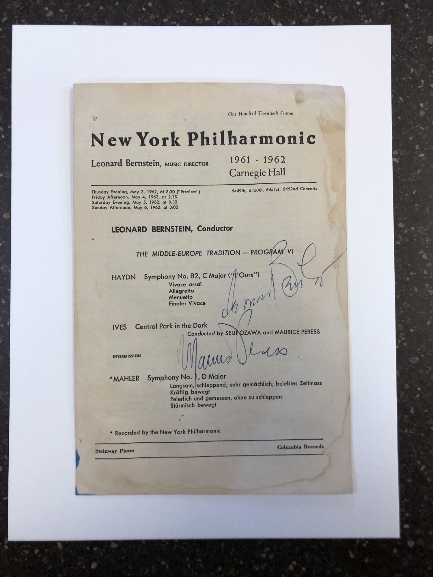 LEONARD BERNSTEIN NEW YORK PHILHARMONIC PROGRAM SIGNED First Edition 