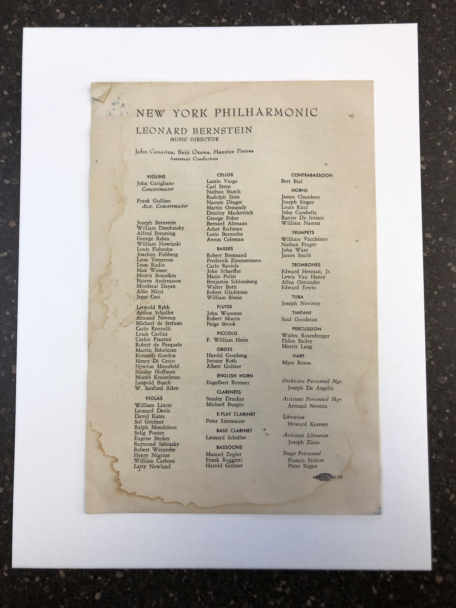 LEONARD BERNSTEIN NEW YORK PHILHARMONIC PROGRAM SIGNED First Edition 